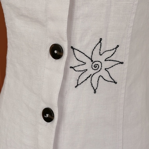 Madewell Linen Button Midi Embroidered Dress in Size 2 White Boho Square Neck - Picture 9 of 12